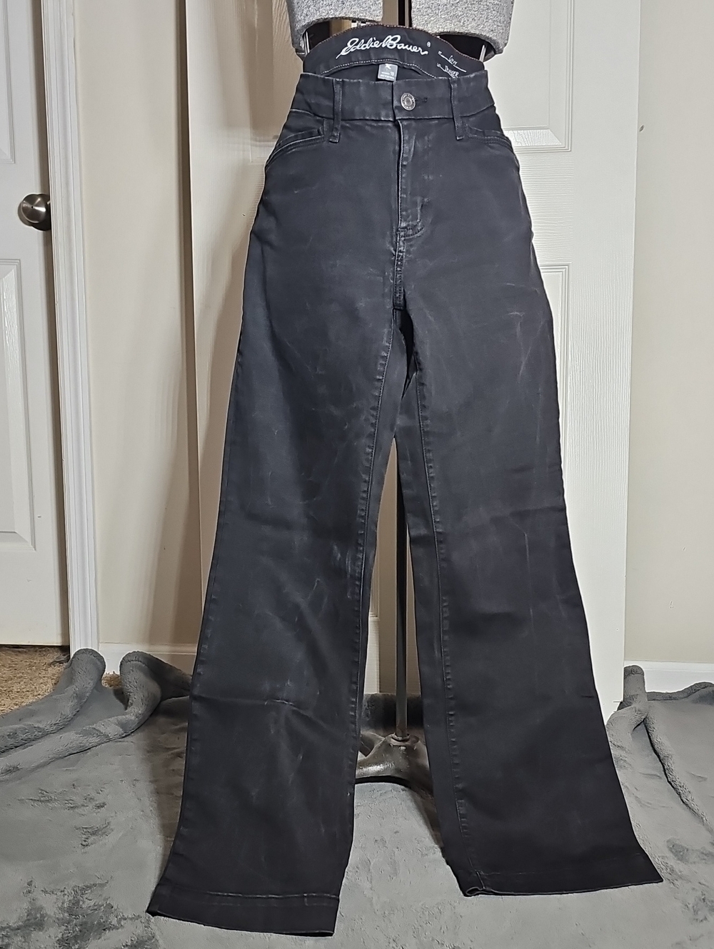 Eddie Bauer Curvy Fit Trouser Wide Leg Jeans Black Stretch Size 10